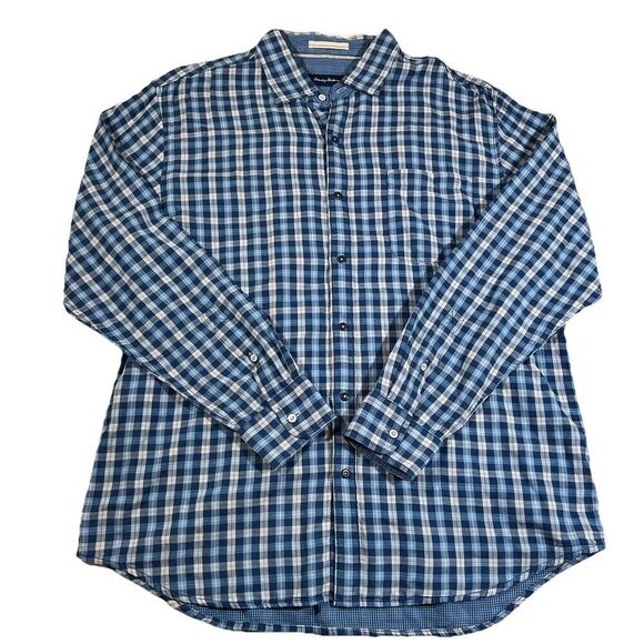 Tommy Bahama Other - Tommy Bahama 100% Cotton Blue White Plaid Long Sleeve Button Down Shirt Men's XL